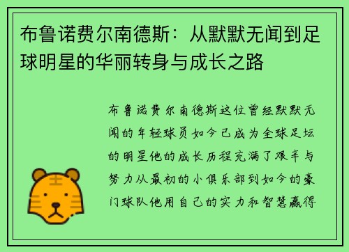 布鲁诺费尔南德斯：从默默无闻到足球明星的华丽转身与成长之路