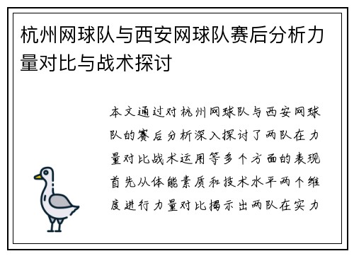 杭州网球队与西安网球队赛后分析力量对比与战术探讨