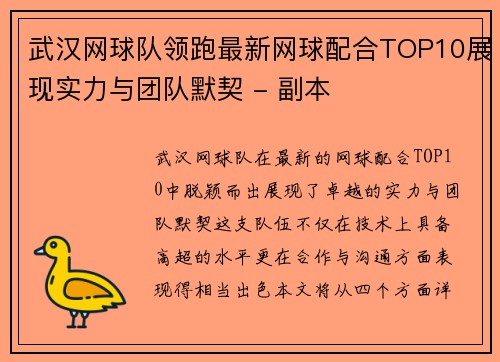 武汉网球队领跑最新网球配合TOP10展现实力与团队默契 - 副本